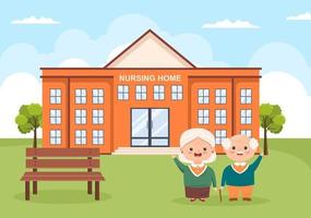 Elderly Care Services Hand Drawn Cartoon Flat Illustration with Caregiver, Nursing Home, Assisted Living and Support Design vector