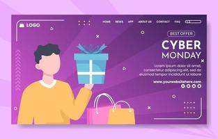 Cyber Monday Sale Social Media Landing Page Template Hand Drawn Cartoon Flat Illustration vector