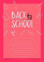 Back to school poster for kids. School supplies in line art style. Vector illustration