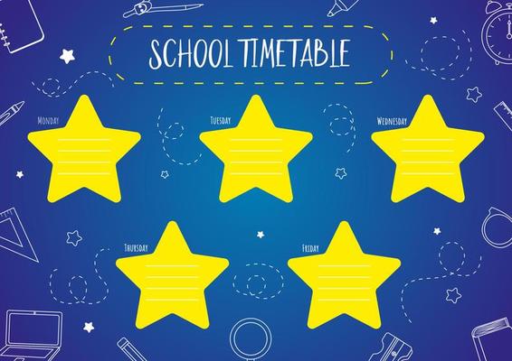 School timetable template for kids with days of the week and stars. Line  art school supplies. Weekly planner. Schedule design template. 10226291  Vector Art at Vecteezy