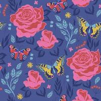 Seamless pattern with flowers and butterflies. Vector graphics.