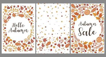 Set of templates with autumn leaves. Vector graphics.