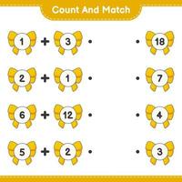 Count and match, count the number of Ribbon and match with the right numbers. Educational children game, printable worksheet, vector illustration