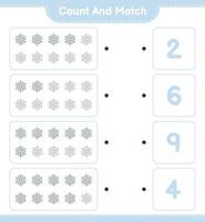 Count and match, count the number of Snowflake and match with the right numbers. Educational children game, printable worksheet, vector illustration