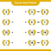 Count and match, count the number of Ribbon and match with the right numbers. Educational children game, printable worksheet, vector illustration