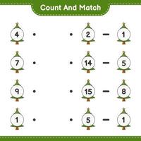 Count and match, count the number of Christmas Tree and match with the right numbers. Educational children game, printable worksheet, vector illustration