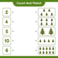 Count and match, count the number of Christmas Tree and match with the right numbers. Educational children game, printable worksheet, vector illustration