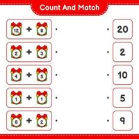 Count and match, count the number of Gift Box and match with the right numbers. Educational children game, printable worksheet, vector illustration