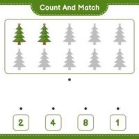 Count and match, count the number of Christmas Tree and match with the right numbers. Educational children game, printable worksheet, vector illustration