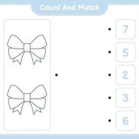 Count and match, count the number of Ribbon and match with the right numbers. Educational children game, printable worksheet, vector illustration