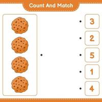 cuenta y empareja, cuenta el número de galletas y empareja con los números correctos. juego educativo para niños, hoja de cálculo imprimible, ilustración vectorial vector