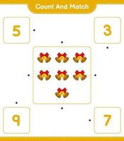 Count and match, count the number of Christmas Bell and match with the right numbers. Educational children game, printable worksheet, vector illustration