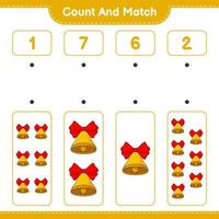 Count and match, count the number of Christmas Bell and match with the right numbers. Educational children game, printable worksheet, vector illustration