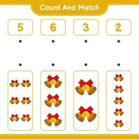 Count and match, count the number of Christmas Bell and match with the right numbers. Educational children game, printable worksheet, vector illustration