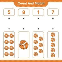 Count and match, count the number of Cookie and match with the right numbers. Educational children game, printable worksheet, vector illustration