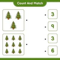 Count and match, count the number of Christmas Tree and match with the right numbers. Educational children game, printable worksheet, vector illustration