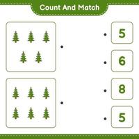 Count and match, count the number of Christmas Tree and match with the right numbers. Educational children game, printable worksheet, vector illustration