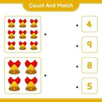 Count and match, count the number of Christmas Bell and match with the right numbers. Educational children game, printable worksheet, vector illustration