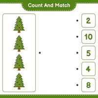 Count and match, count the number of Christmas Tree and match with the right numbers. Educational children game, printable worksheet, vector illustration