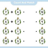 Count and match, count the number of Christmas Ball and match with the right numbers. Educational children game, printable worksheet, vector illustration