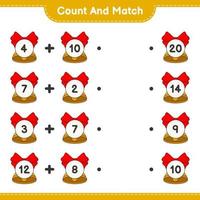 Count and match, count the number of Christmas Bell and match with the right numbers. Educational children game, printable worksheet, vector illustration