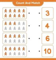 Count and match, count the number of Gingerbread Man and match with the right numbers. Educational children game, printable worksheet, vector illustration