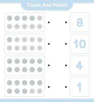 Count and match, count the number of Snowflake and match with the right numbers. Educational children game, printable worksheet, vector illustration