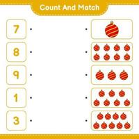 Count and match, count the number of Christmas Ball and match with the right numbers. Educational children game, printable worksheet, vector illustration