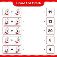 Count and match, count the number of Christmas Sock and match with the right numbers. Educational children game, printable worksheet, vector illustration