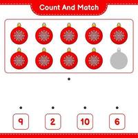 Count and match, count the number of Christmas Ball and match with the right numbers. Educational children game, printable worksheet, vector illustration