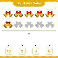 Count and match, count the number of Christmas Bell and match with the right numbers. Educational children game, printable worksheet, vector illustration