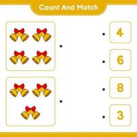 Count and match, count the number of Christmas Bell and match with the right numbers. Educational children game, printable worksheet, vector illustration