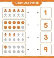 Count and match, count the number of Cookies, Gingerbread Man and match with the right numbers. Educational children game, printable worksheet, vector illustration