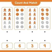 Count and match, count the number of Cookies, Gingerbread Man and match with the right numbers. Educational children game, printable worksheet, vector illustration