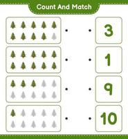 Count and match, count the number of Christmas Tree and match with the right numbers. Educational children game, printable worksheet, vector illustration