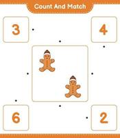 Count and match, count the number of Gingerbread Man and match with the right numbers. Educational children game, printable worksheet, vector illustration