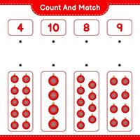 Count and match, count the number of Christmas Ball and match with the right numbers. Educational children game, printable worksheet, vector illustration