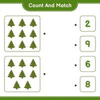 Count and match, count the number of Christmas Tree and match with the right numbers. Educational children game, printable worksheet, vector illustration