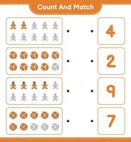 Count and match, count the number of Cookies, Gingerbread Man and match with the right numbers. Educational children game, printable worksheet, vector illustration