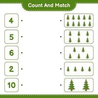 Count and match, count the number of Christmas Tree and match with the right numbers. Educational children game, printable worksheet, vector illustration