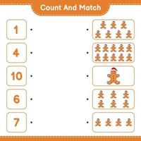 Count and match, count the number of Gingerbread Man and match with the right numbers. Educational children game, printable worksheet, vector illustration