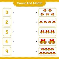 Count and match, count the number of Christmas Bell and match with the right numbers. Educational children game, printable worksheet, vector illustration