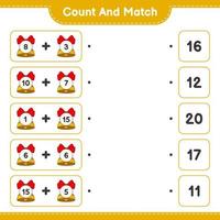 Count and match, count the number of Christmas Bell and match with the right numbers. Educational children game, printable worksheet, vector illustration