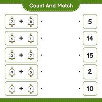 Count and match, count the number of Christmas Tree and match with the right numbers. Educational children game, printable worksheet, vector illustration