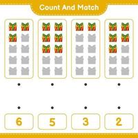 Count and match, count the number of Gift Box and match with the right numbers. Educational children game, printable worksheet, vector illustration