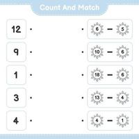 cuenta y empareja, cuenta el número de copos de nieve y empareja con los números correctos. juego educativo para niños, hoja de cálculo imprimible, ilustración vectorial vector