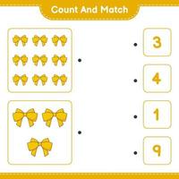 Count and match, count the number of Ribbon and match with the right numbers. Educational children game, printable worksheet, vector illustration