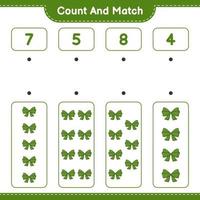 Count and match, count the number of Ribbon and match with the right numbers. Educational children game, printable worksheet, vector illustration