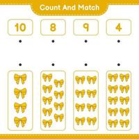 Count and match, count the number of Ribbon and match with the right numbers. Educational children game, printable worksheet, vector illustration