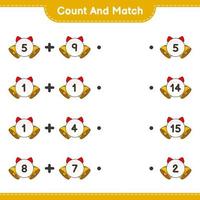 Count and match, count the number of Christmas Bell and match with the right numbers. Educational children game, printable worksheet, vector illustration